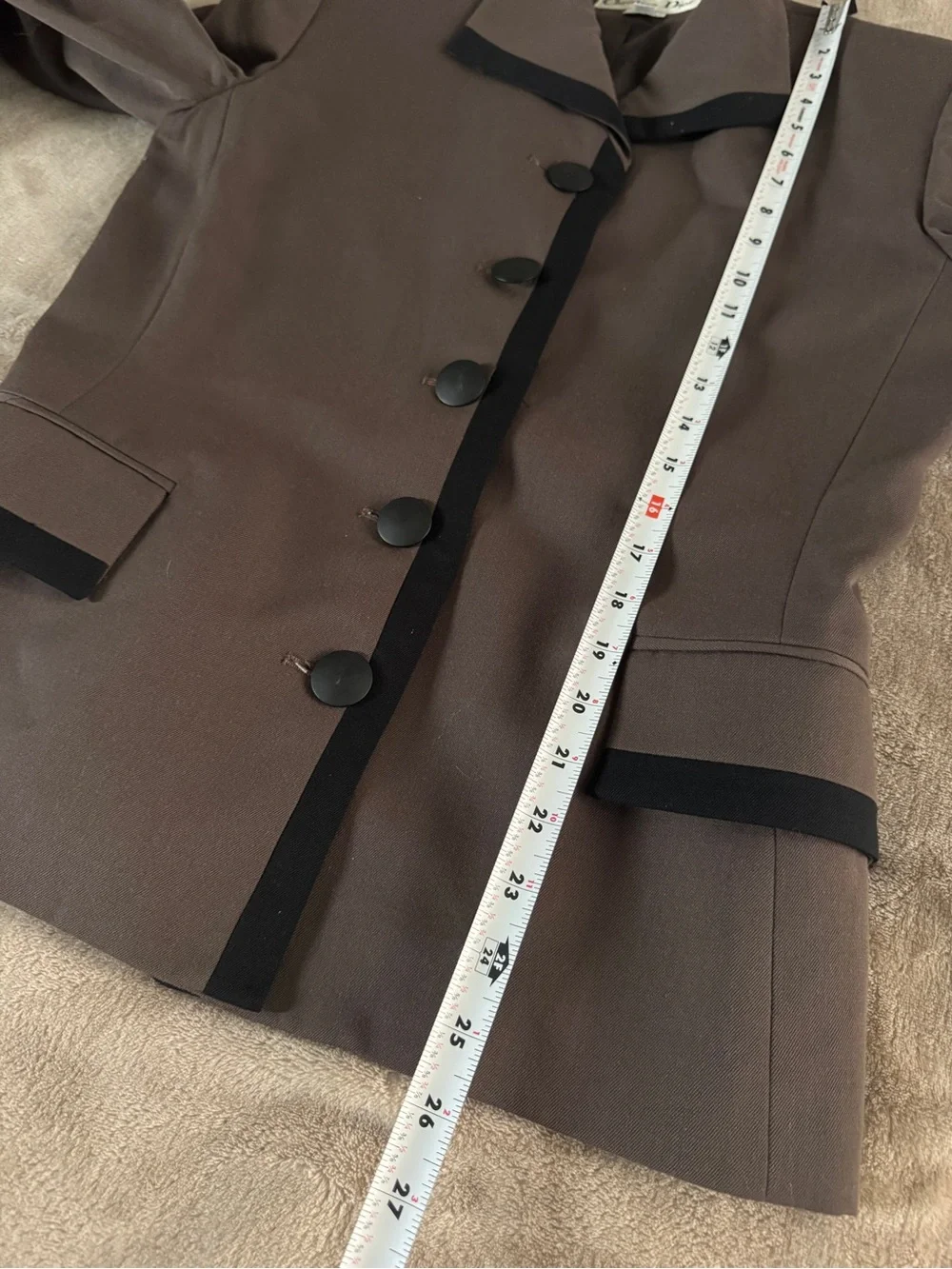 Vintage Christian Dior Wool Blazer Size 8 Brown Black Trim Quiet Luxury